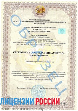 Образец сертификата соответствия аудитора №ST.RU.EXP.00006174-3 Новоаннинский Сертификат ISO 22000